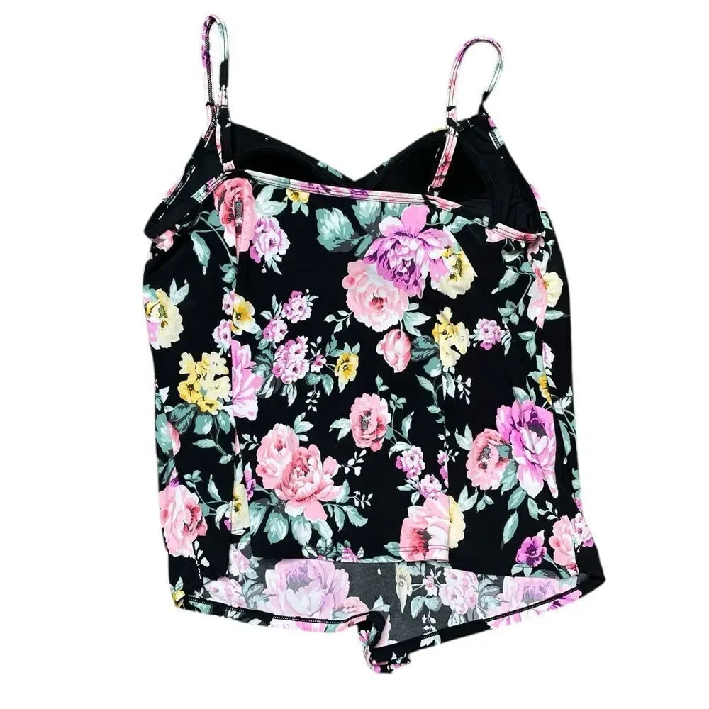 AMERICAN BEACH X MAURICES Floral Tankini Flattering Black Size Large / XL